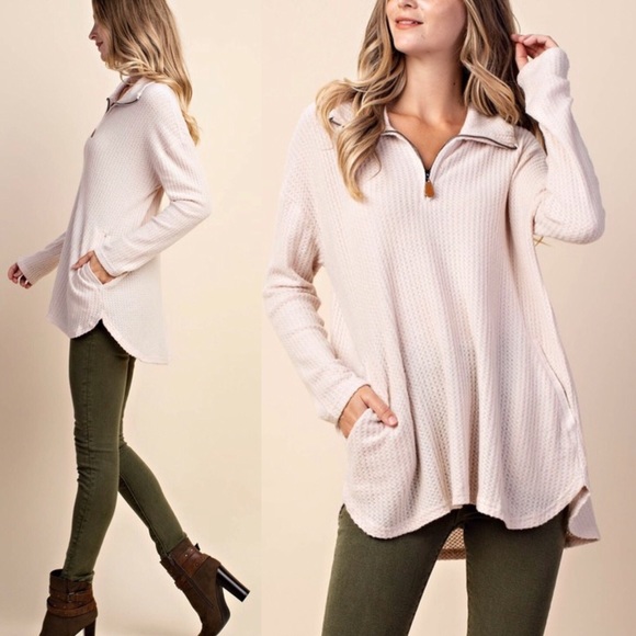 TRISTA |  Pullover Waffle Knit Top (Cream) - Picture 2 of 5